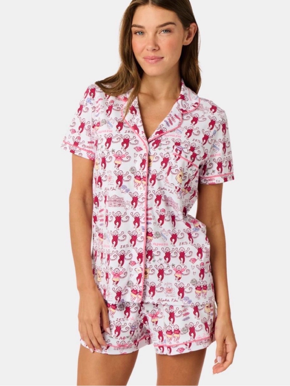 Roller Rabbit Pink Monkey Print Short Pajama Set